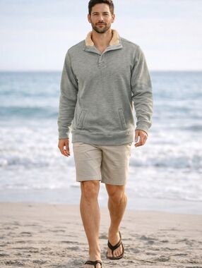 Vintage 90s G.H. Bass Sherpa Lined Green Henley Sweater Size Men's L